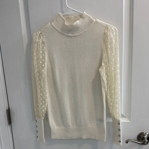 Talbots Cream Turtleneck Sweater with Polka Dot Sleeves